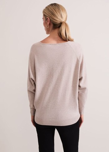 Phase Eight Senita Fine V-Neck Knitwear Beige Australia | ME8213570